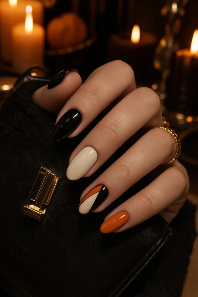 Classic Halloween accent nail manicure