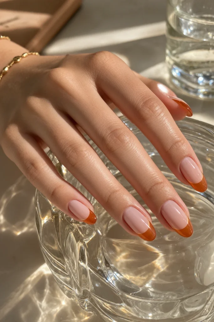 Orange jelly tip Halloween nails