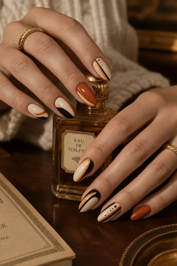 Vintage black orange and cream Halloween nail set
