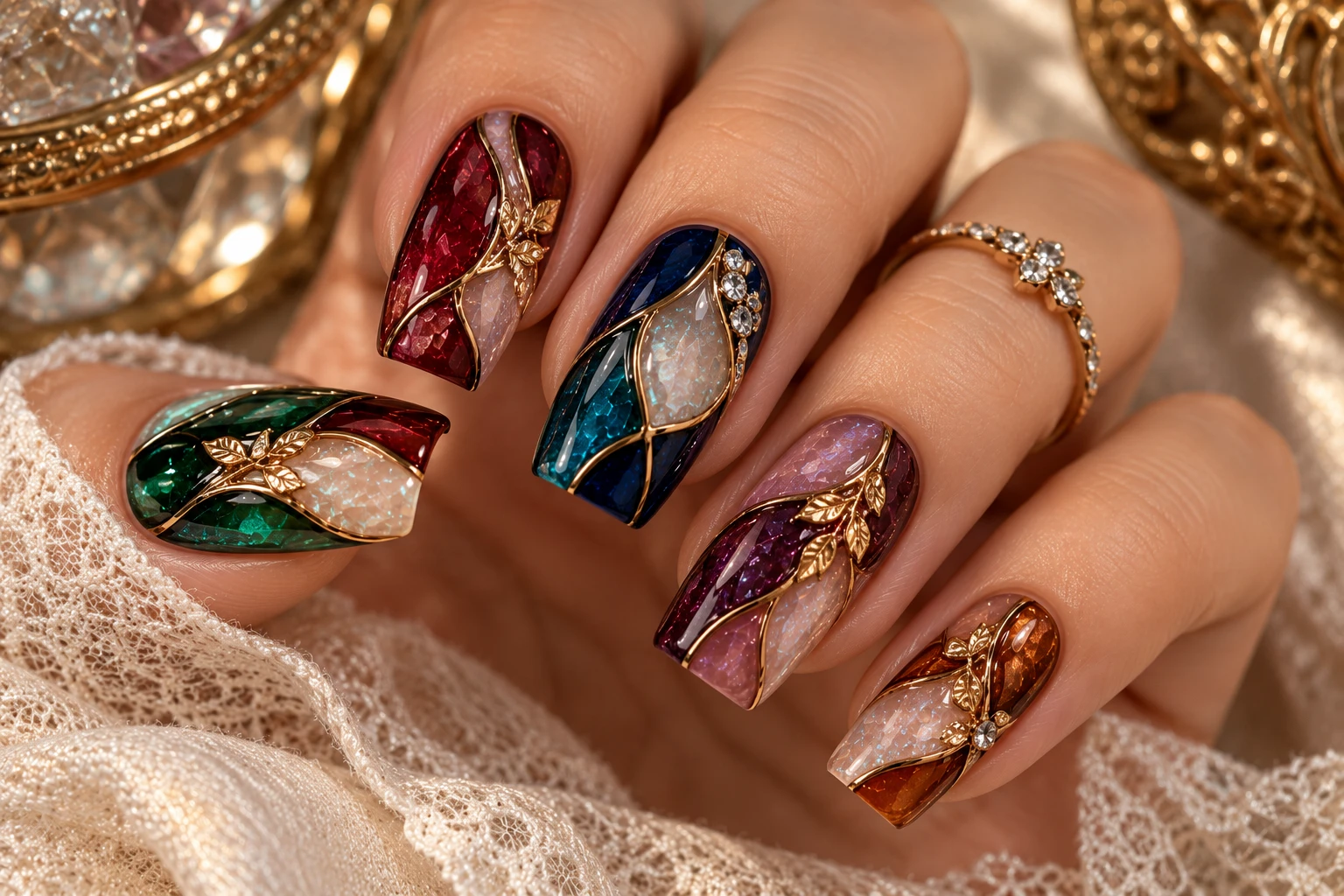 10 Stained Glass Nail Ideas with Rich Jewel Tones