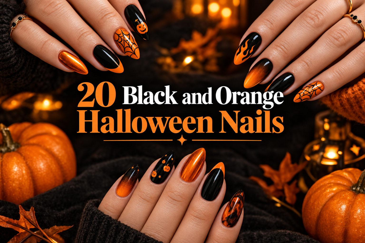 20 Black and Orange Halloween Nails