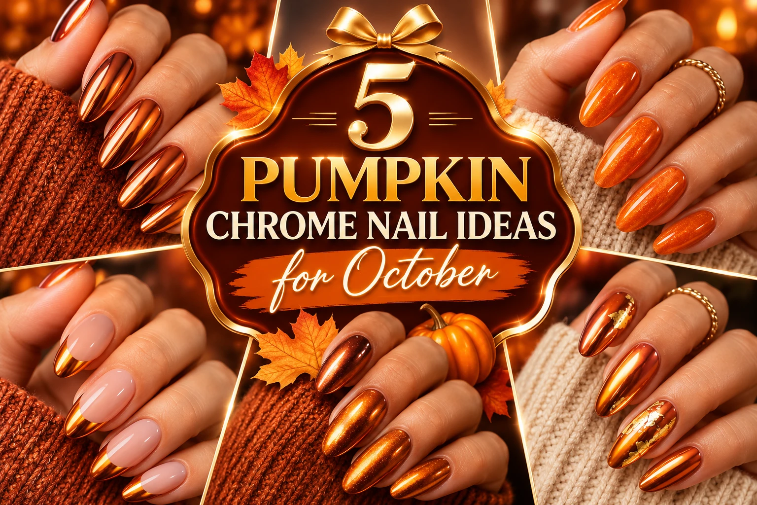 5 Pumpkin Chrome Nail Ideas for October