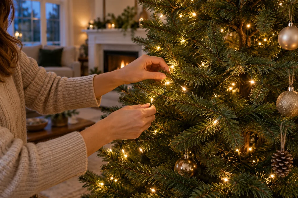 Add Christmas Tree Lights From the Inside Out