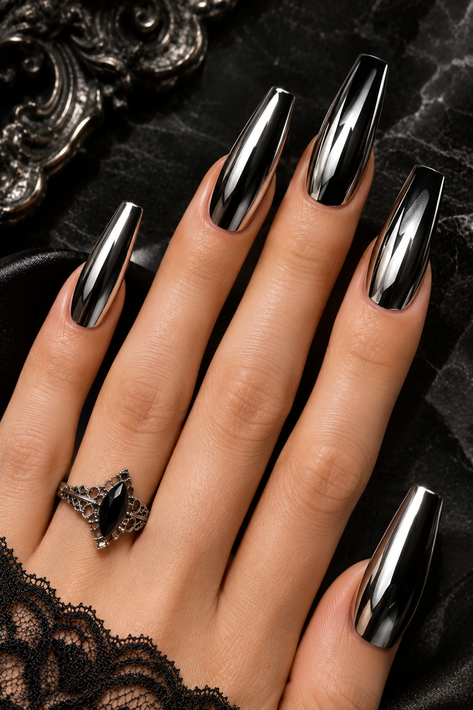 Black Chrome Gothic Coffin Nails