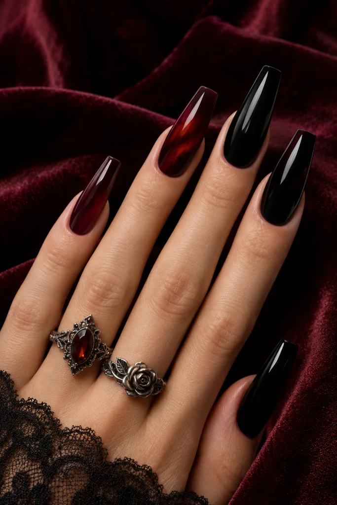 Black and Blood-Red Coffin Nails