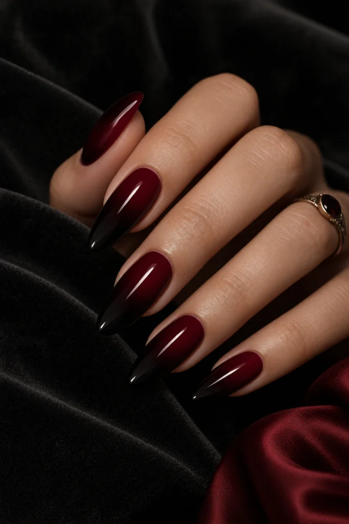 Black and Oxblood Ombre Nails