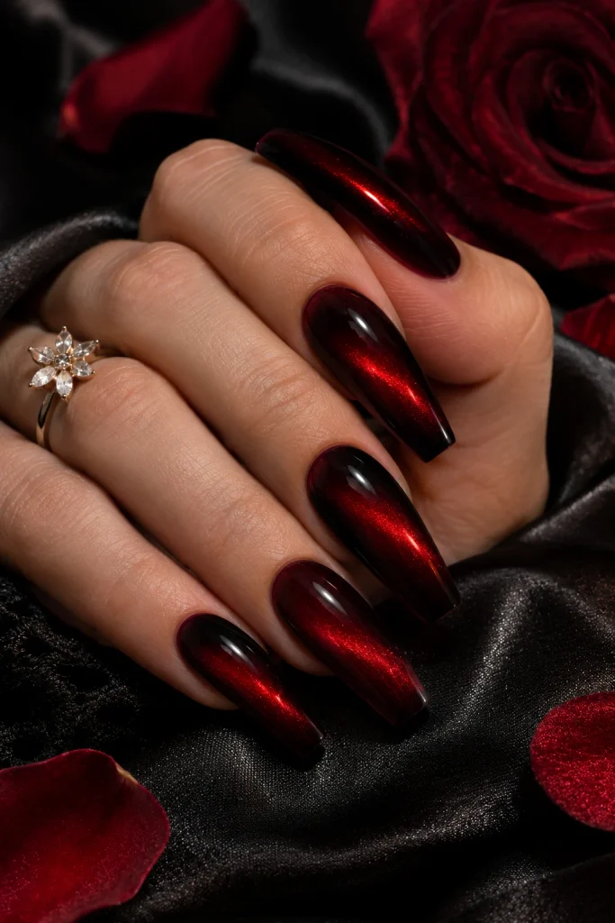 Black and Red Cat Eye Halloween Nails