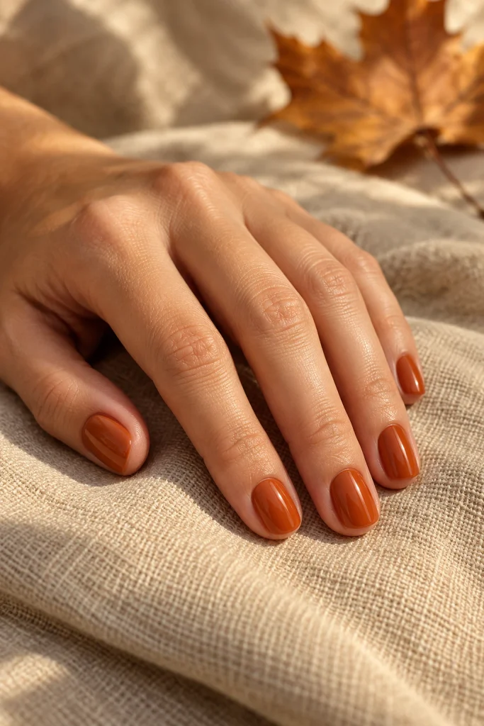 Burnt Orange Nails With a Clean Glossy Finish