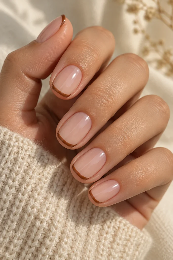 Caramel French Tips on Short Nails