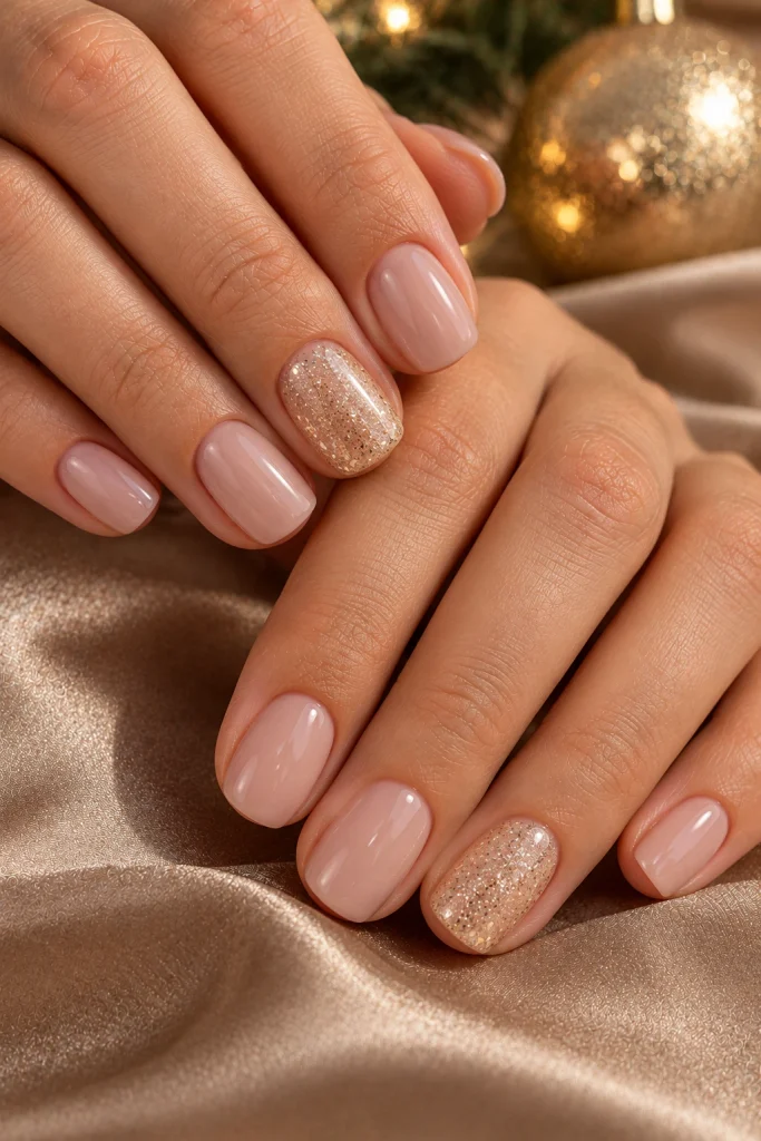 Champagne Glitter Accent Nails