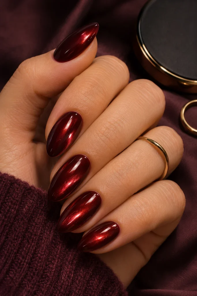 Cherry Cola Chrome Nails