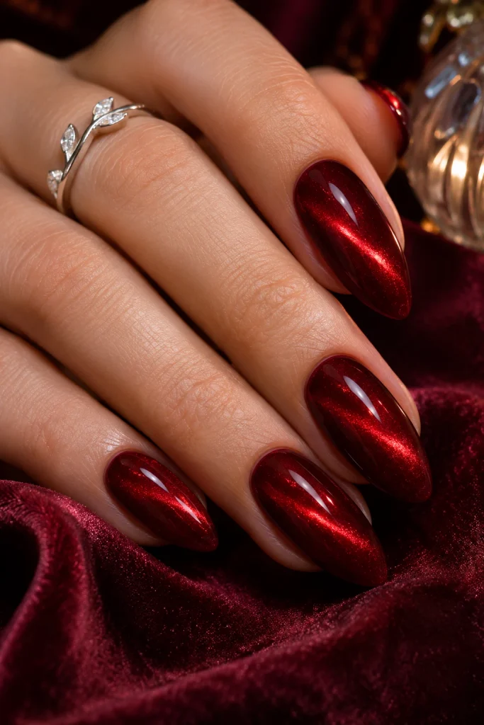 Classic Blood-Red Cat Eye Nails