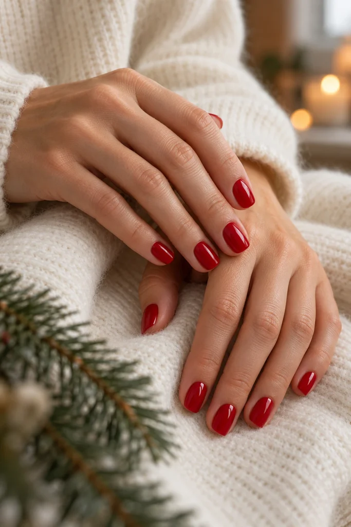 Classic Cherry Red Short Christmas Nails