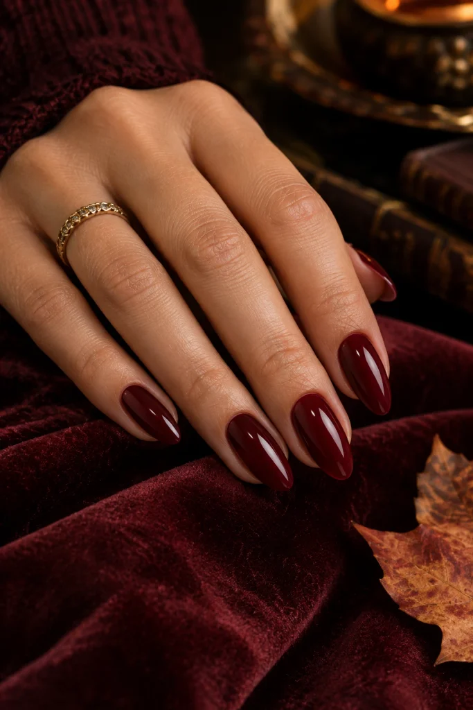 Classic Glossy Oxblood Almond Nails