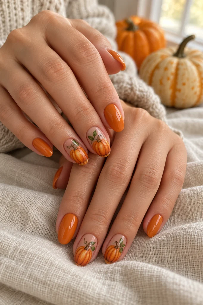 Classic Orange Pumpkin Nails
