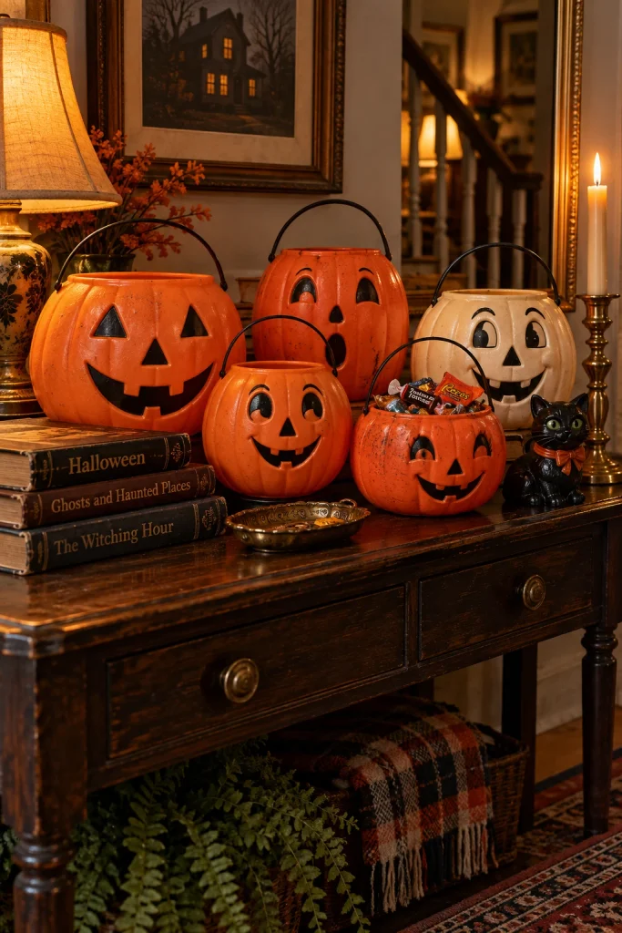 Nostalgic vintage Halloween pumpkin bucket collection