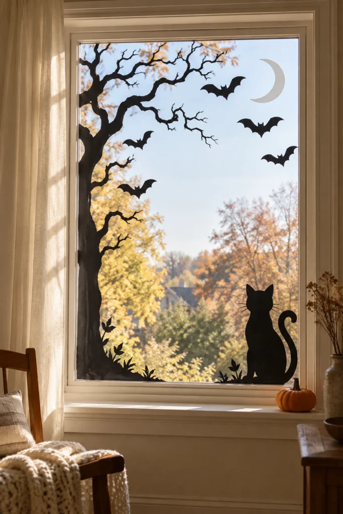 Decorate a Window With Paper Halloween Silhouettes