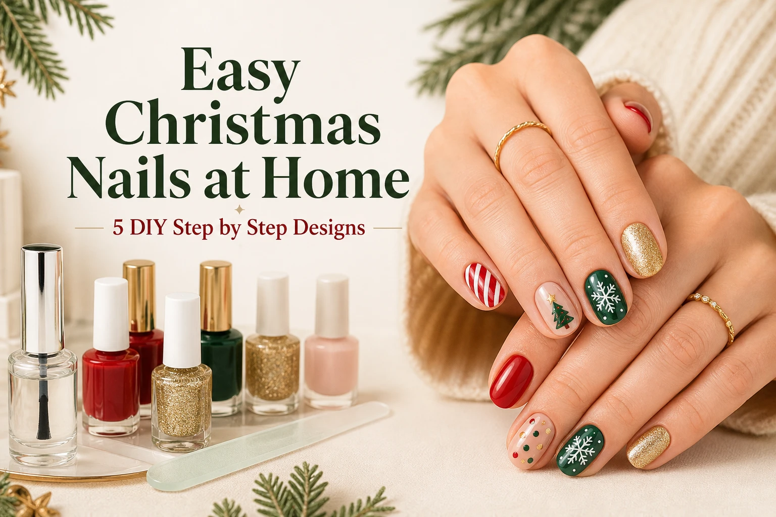 Easy Christmas Nails at Home: 5 DIY Step by Step Designs