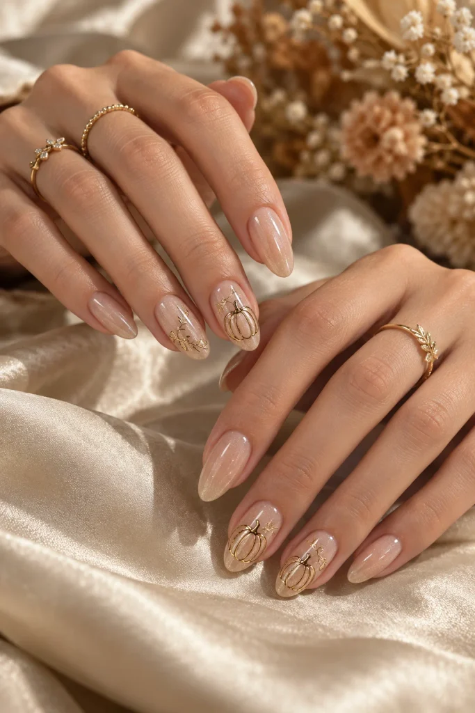  Elegant Gold Pumpkin Nails