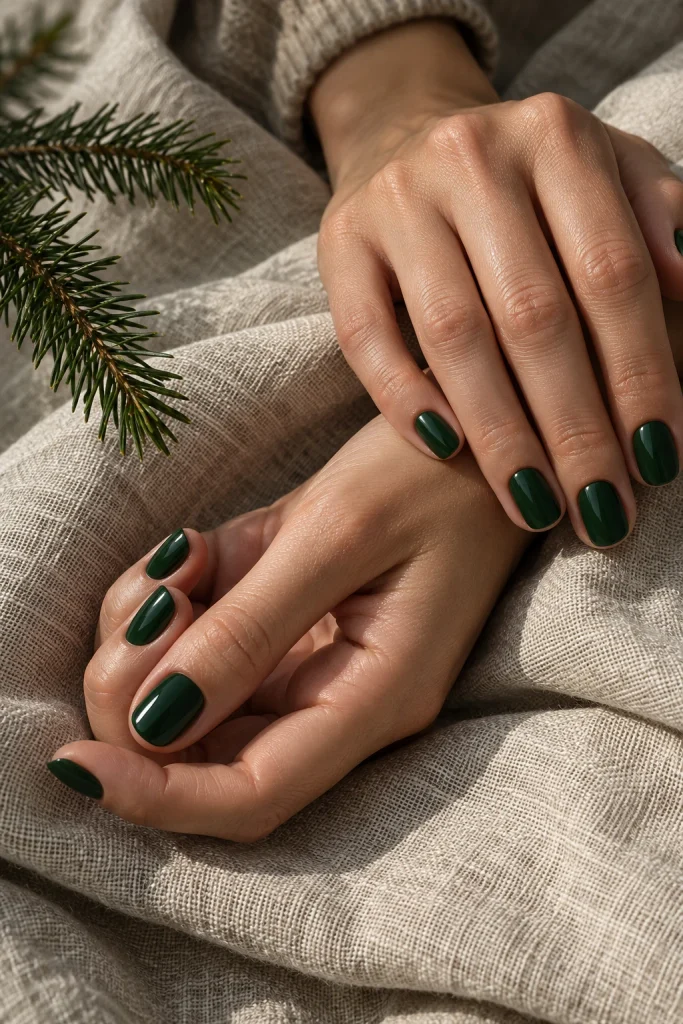 Forest Green Short Christmas Nails