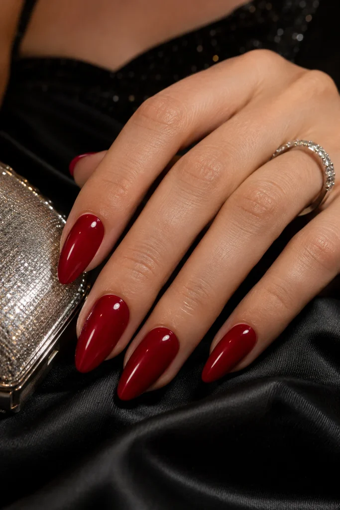 Glossy Cherry Red Hoco Nails