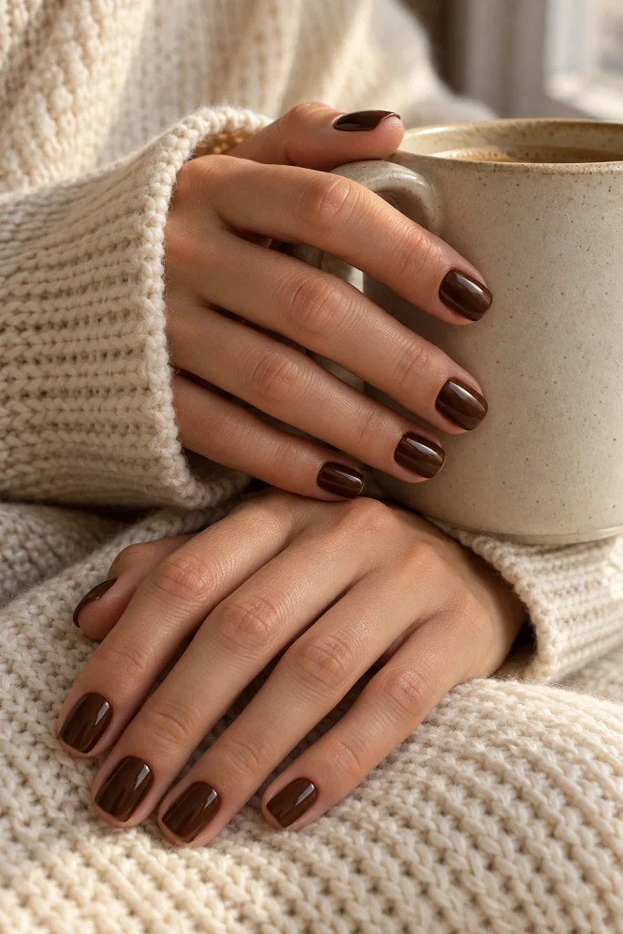 Glossy Chocolate Brown Thanksgiving Nails