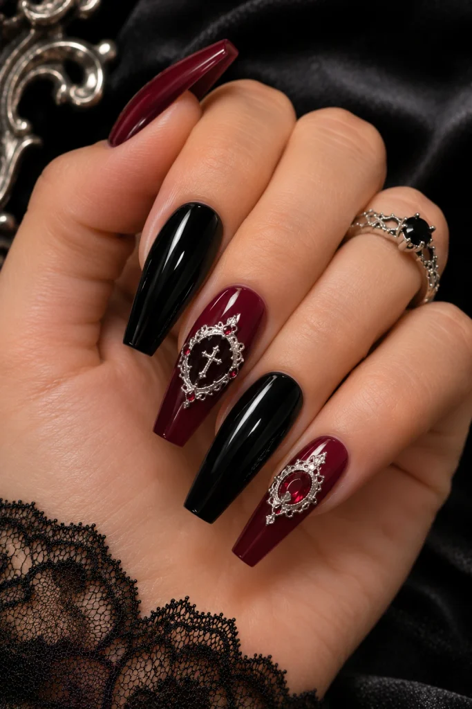 Gothic Coffin Nails With Charms and Ornamental Details