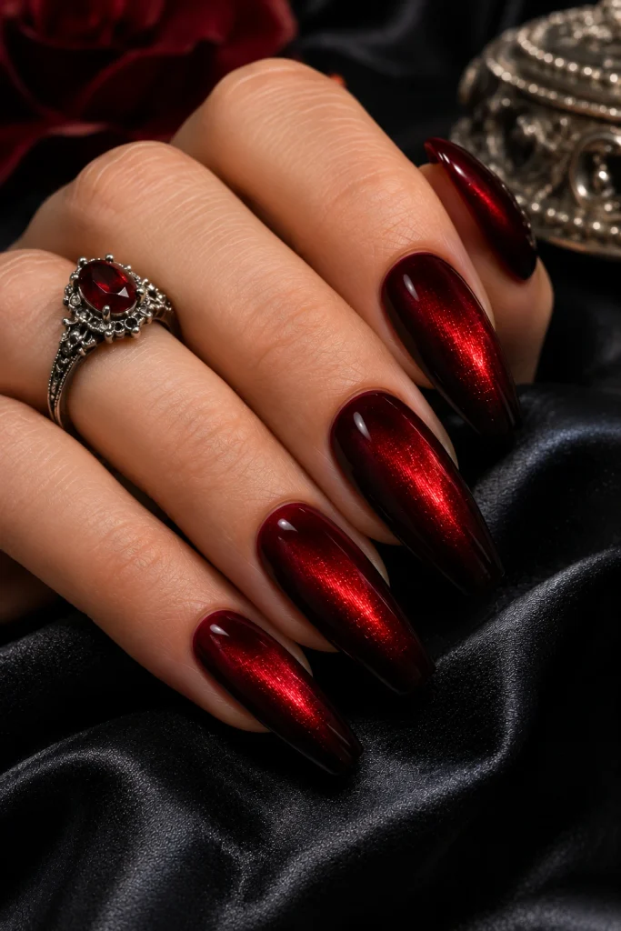 Long Coffin Blood-Moon Cat Eye Nails