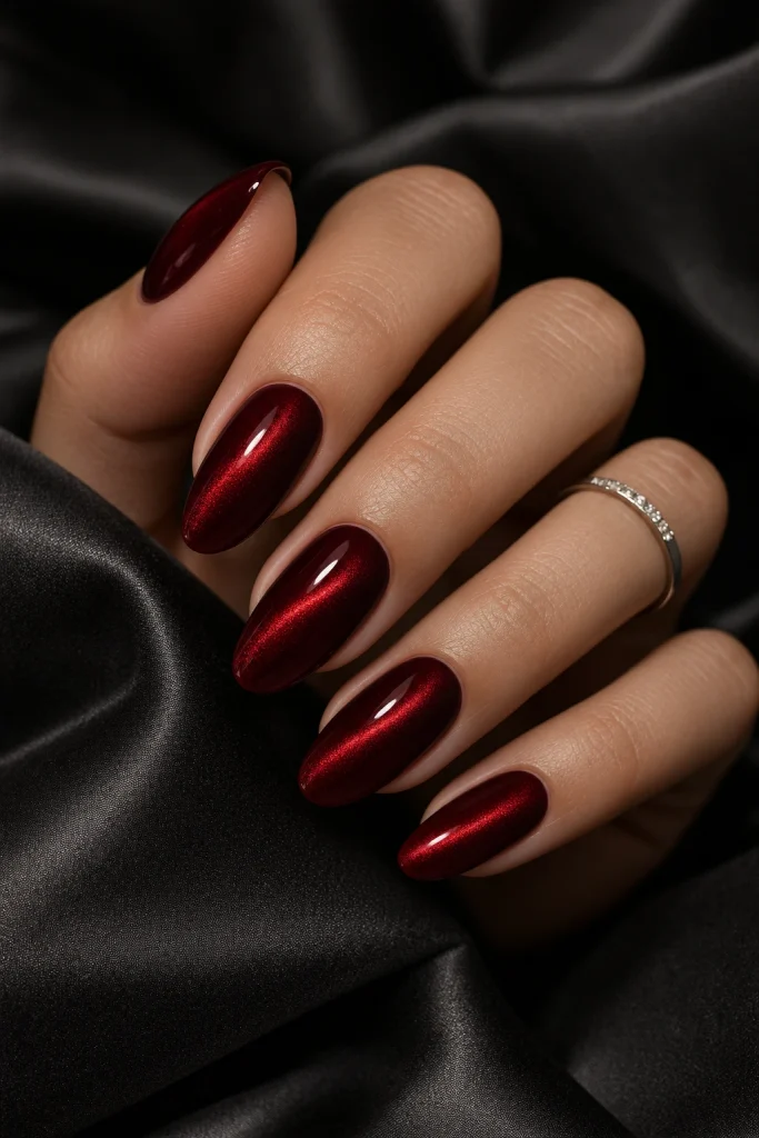 Magnetic Oxblood Velvet Cat Eye Nails