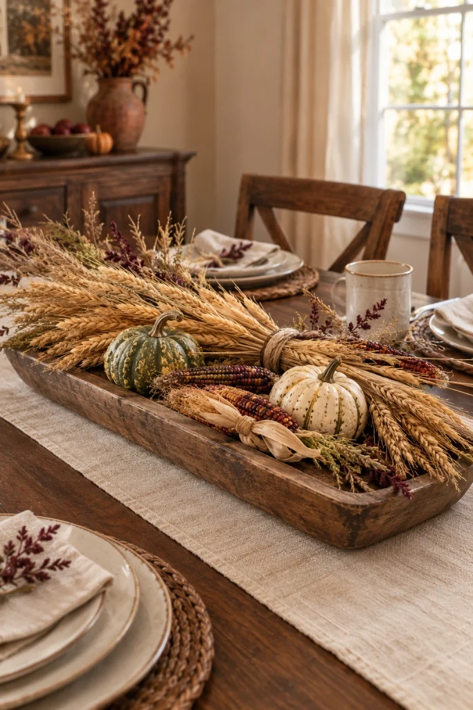 Make a Harvest Centerpiece With Corn and Wheat