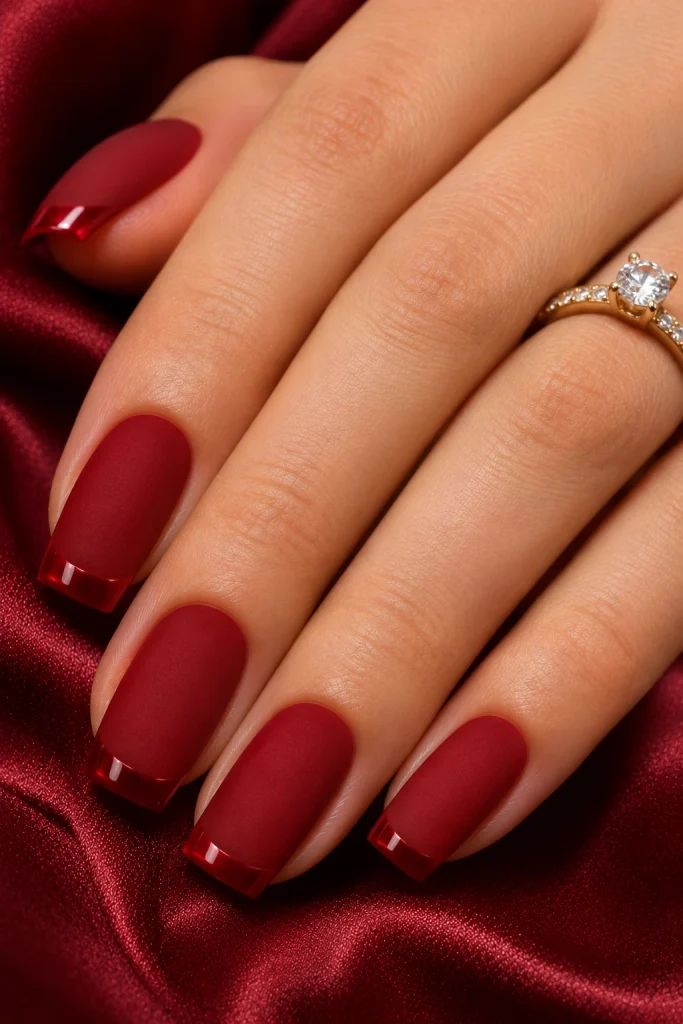 Matte Red Nails with Glossy Tips
