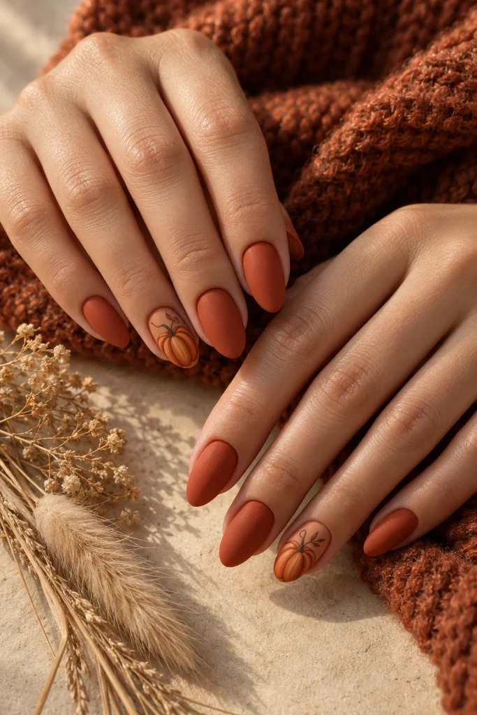 Matte Terracotta Pumpkin Nails