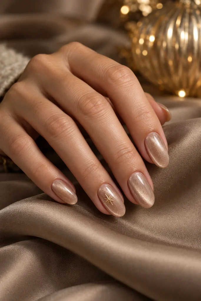 Nude Nails With a Champagne Velvet Finish