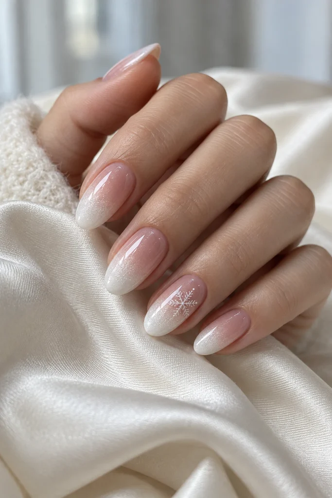 Nude Ombré Nails With Frosted White Tips