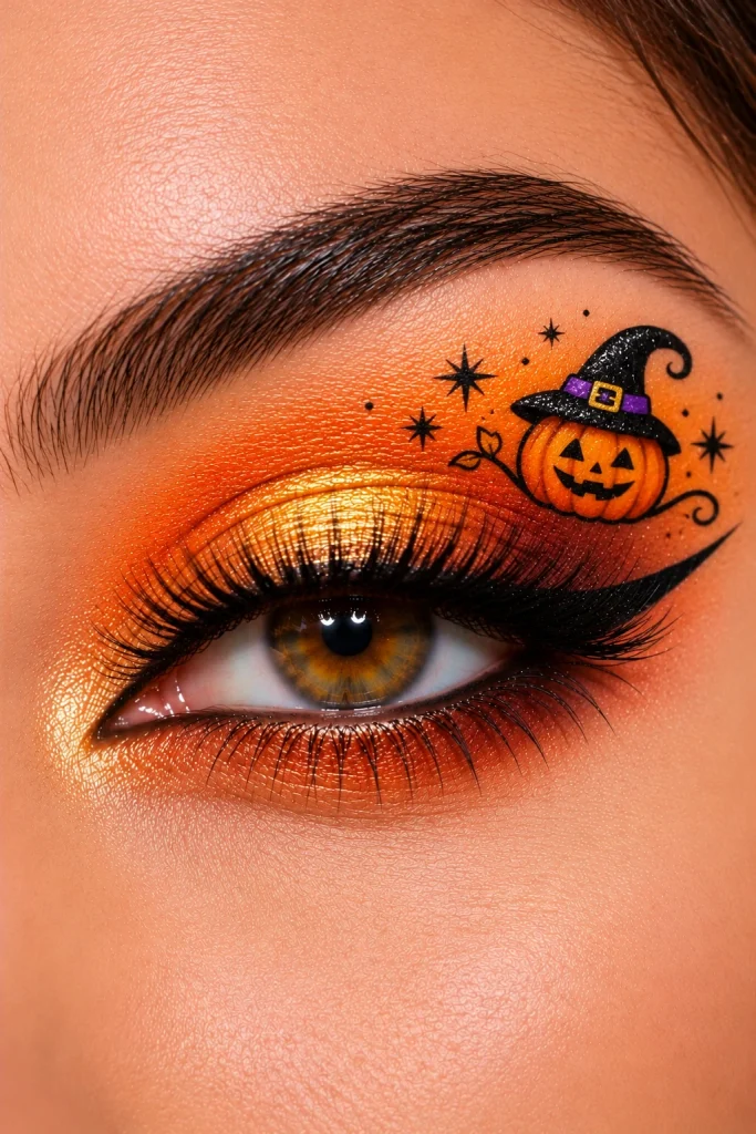 Orange Pumpkin Witch Eye Makeup