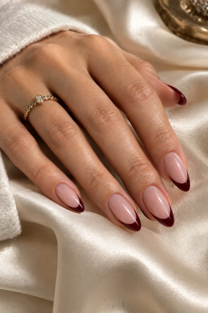Oxblood French Tips on a Sheer Nude Base