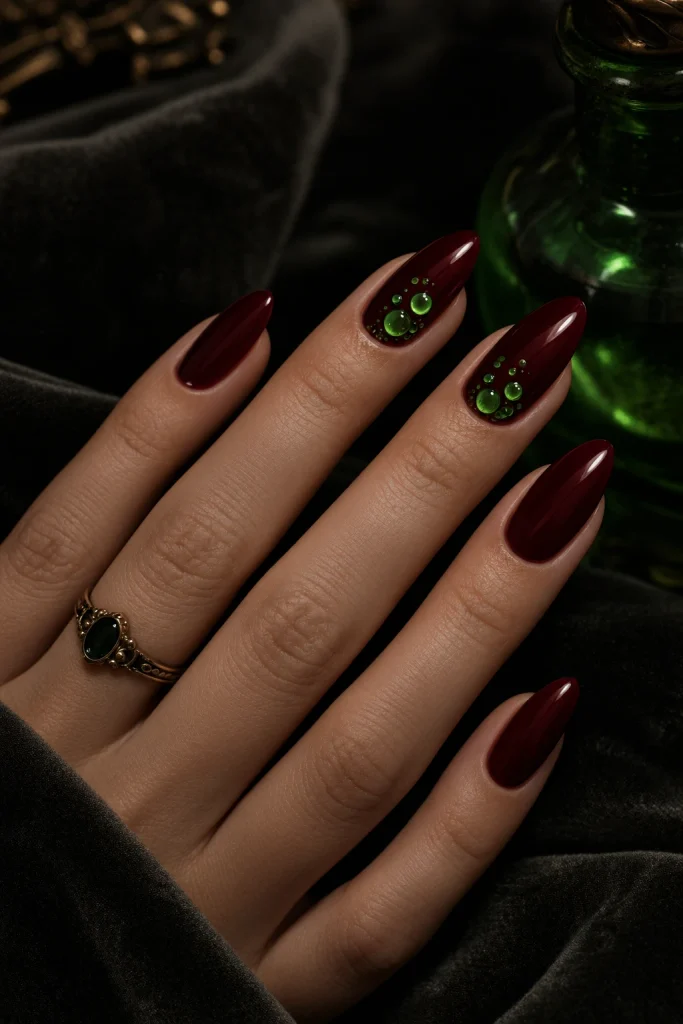 Oxblood Nails With a Green Potion Effect
