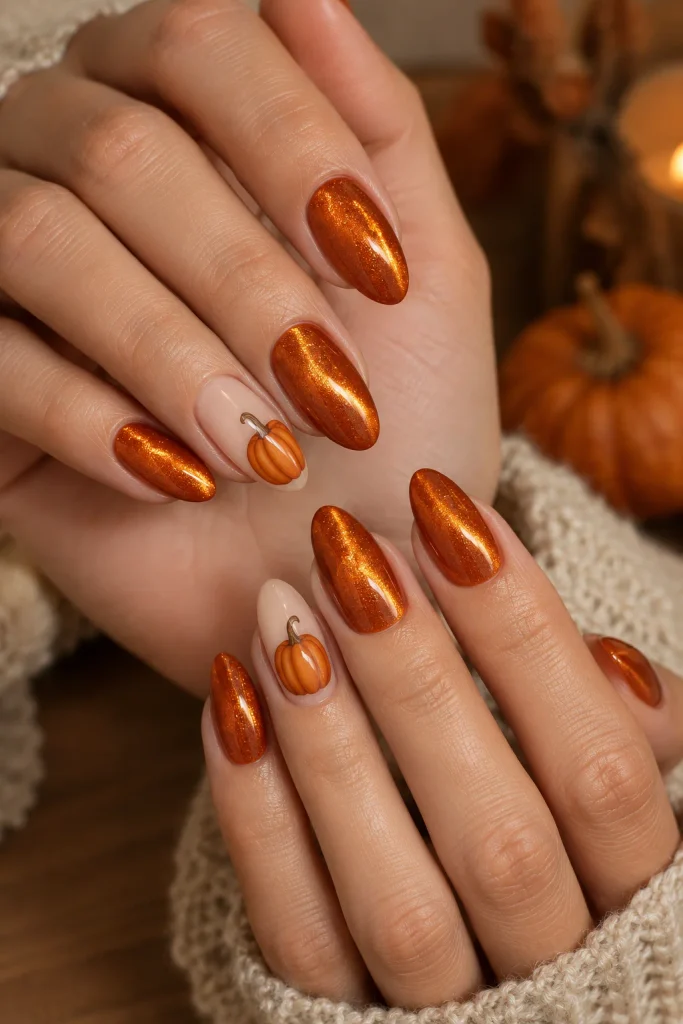 Pumpkin Cat Eye Nails