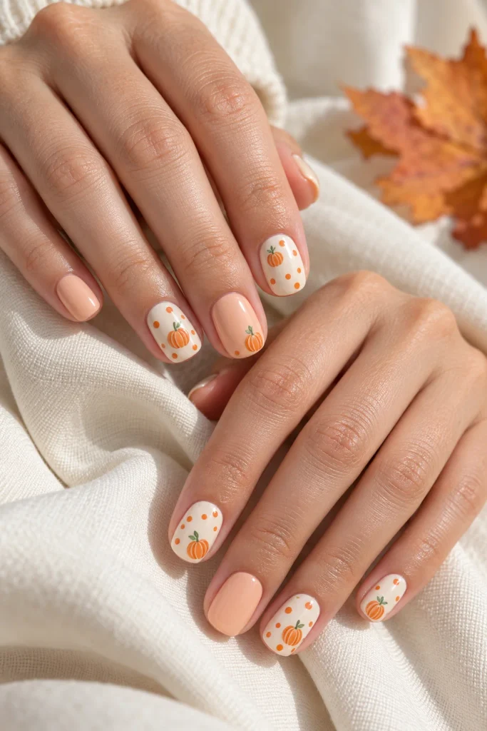 Pumpkin Polka Dot Nails