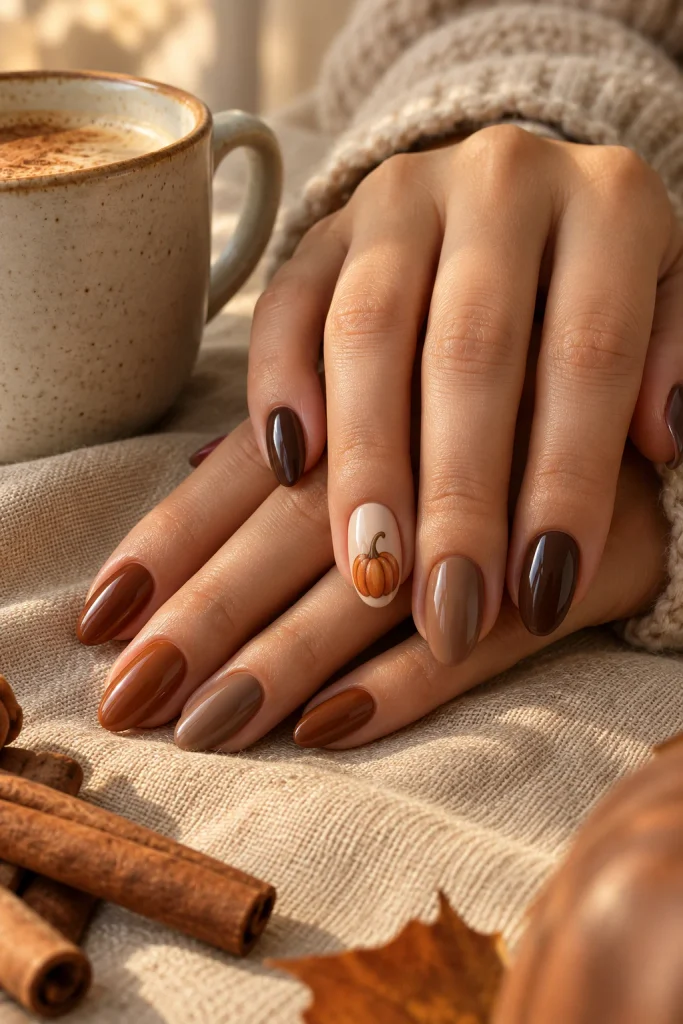 Pumpkin Spice Brown Nails