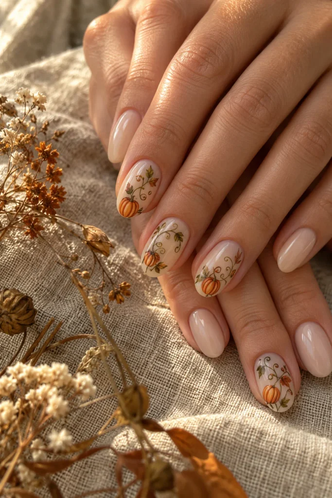 Pumpkin Vine Nail Art