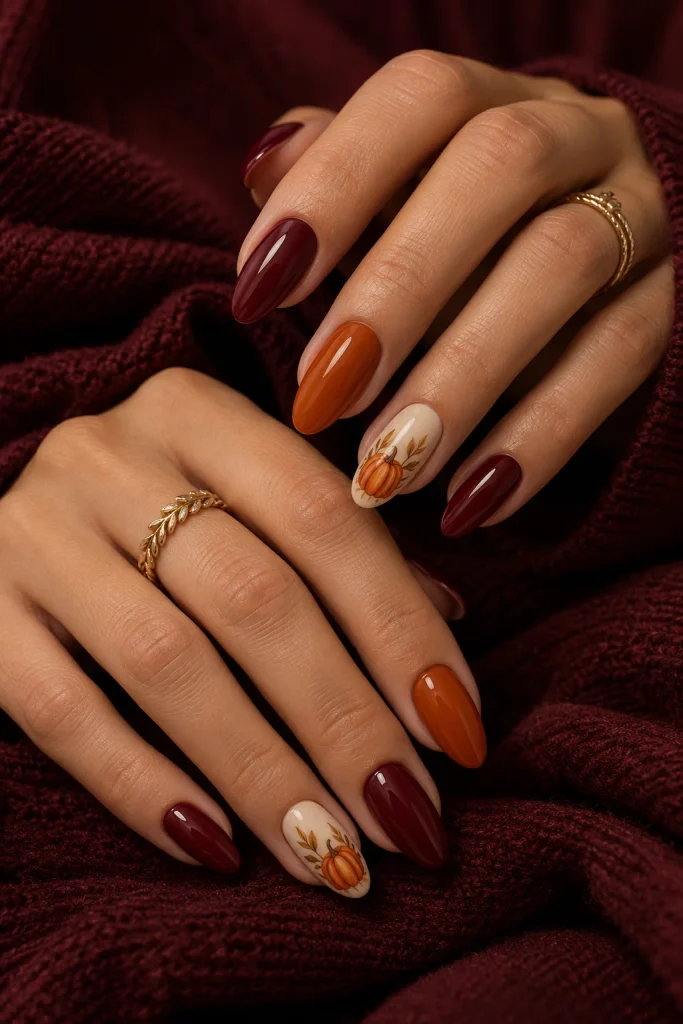 Pumpkin and Burgundy Nails
