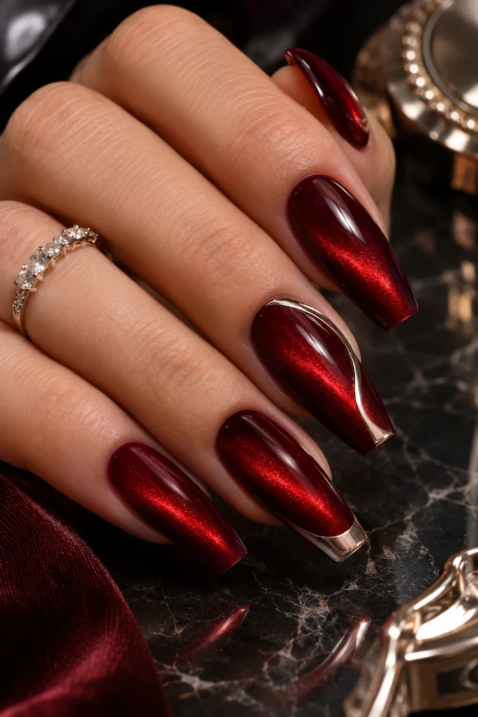 Red Cat Eye Chrome Nails