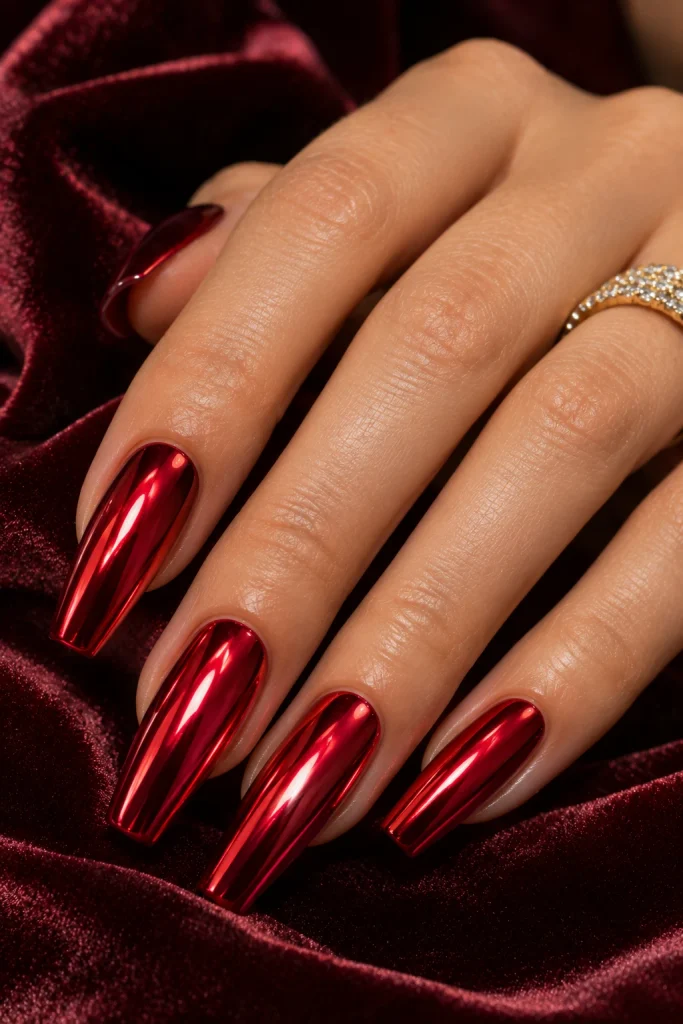 Red Chrome Hoco Nails