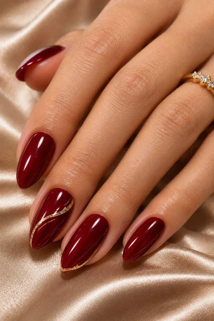 Red Nails with Gold Accents