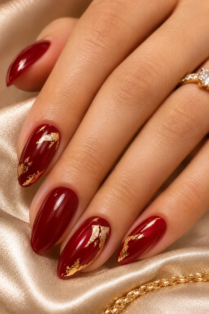 Red Nails with Gold Foil