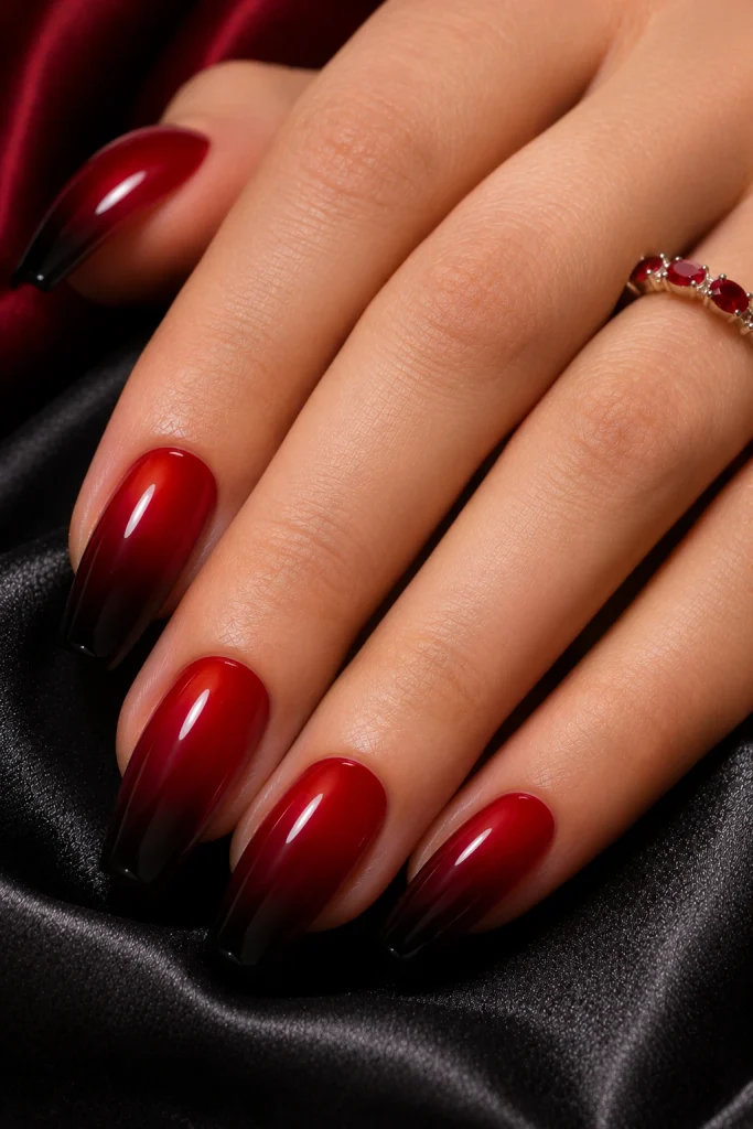 Red-to-Black Ombre Nails