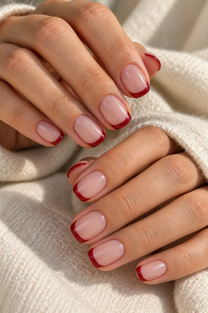Short Christmas French Tips in Red