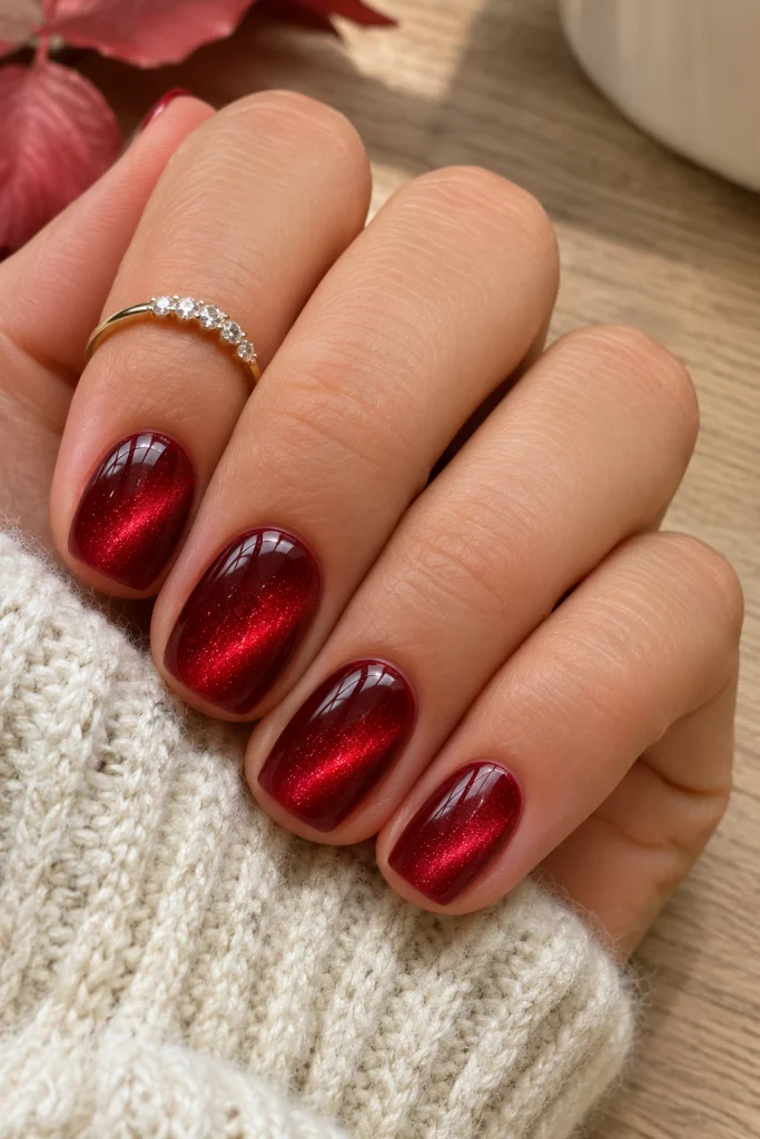 Short Red Cat Eye Halloween Nails