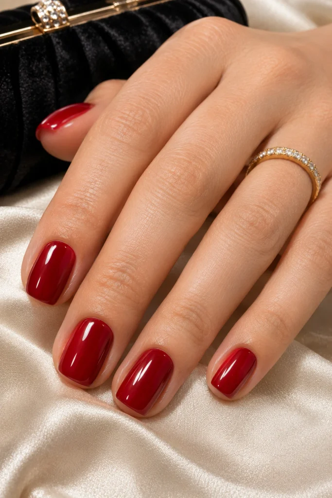 Short Red Squoval Nails